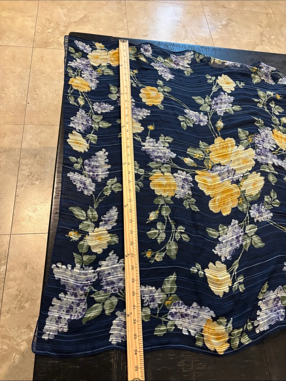 Echo Navy Floral Silk Scarf with Yellow and Lavender Blooms